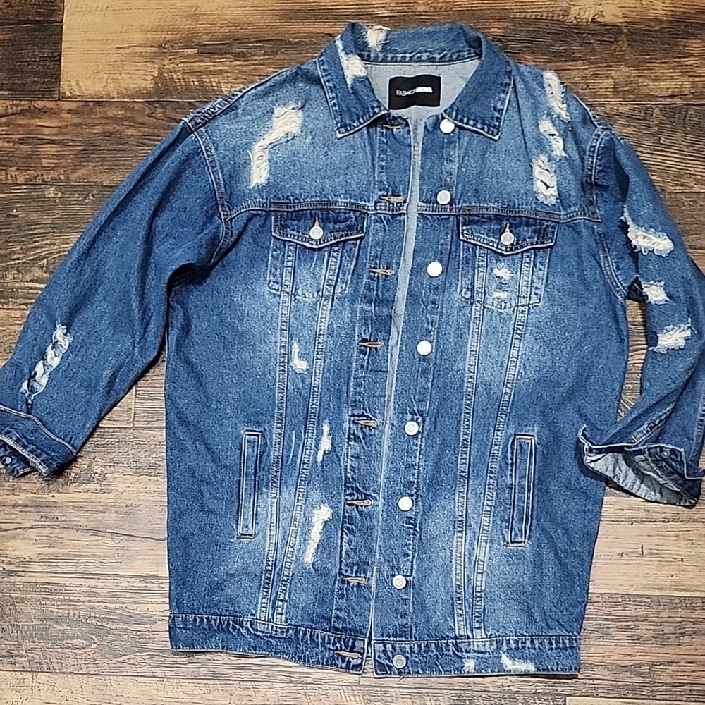 Fashion Nova Distressed Blue Denim Jacket